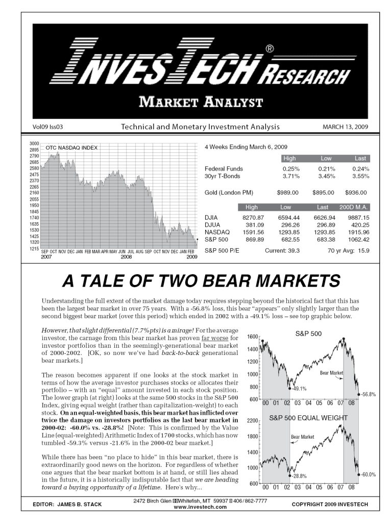 InvesTech Newsletter from March 13, 2009 titled A Tale of Two Bear Markets